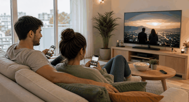 Pareja disfrutando streaming con internet en casa
